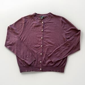 NEW Ann Taylor Cardigan Sweater Women’s Medium Crew Neck Pearl Button Burgundy